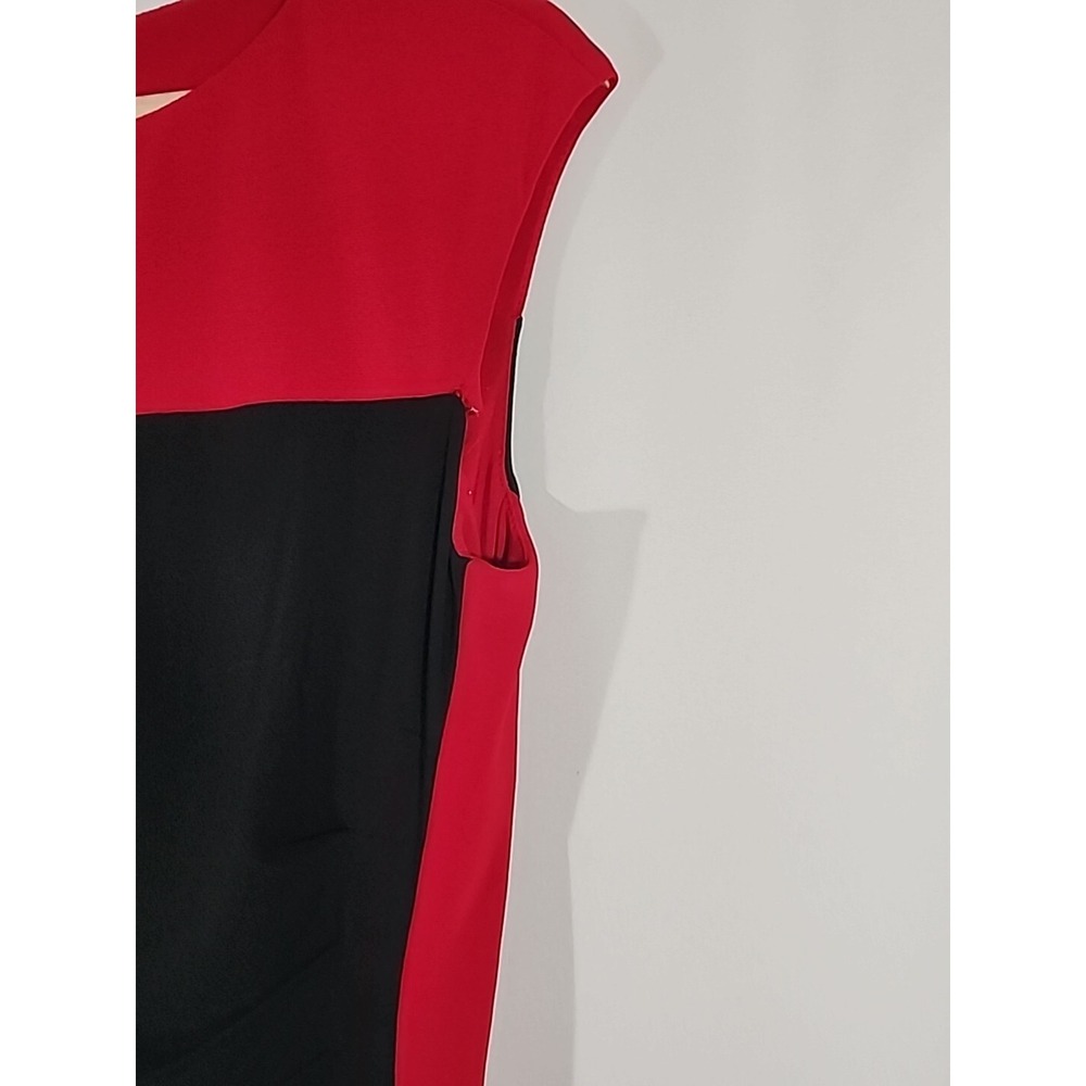 Lauren Ralph Lauren‎ Sheath Dress Red Black Colorblock Cap Sleeve Ruched Size 6 - Picture 4 of 9